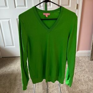 Lilly Pulitzer Lime Green V-Neck Sweater - Size XL